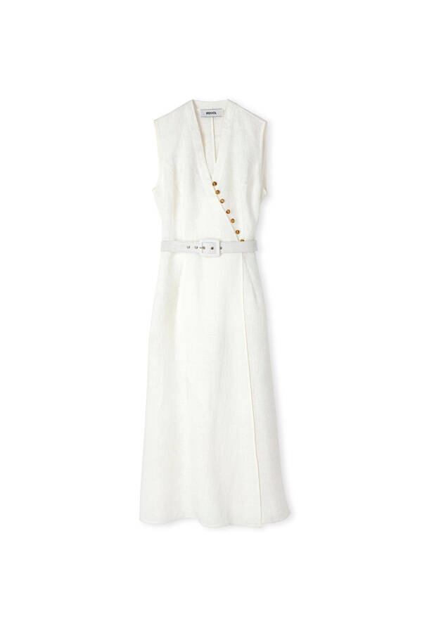 Linen dress with button accents - 3