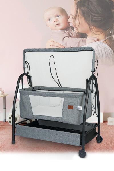 Linen Fabric Profile Rockable Portable Crib - BEBELOVV