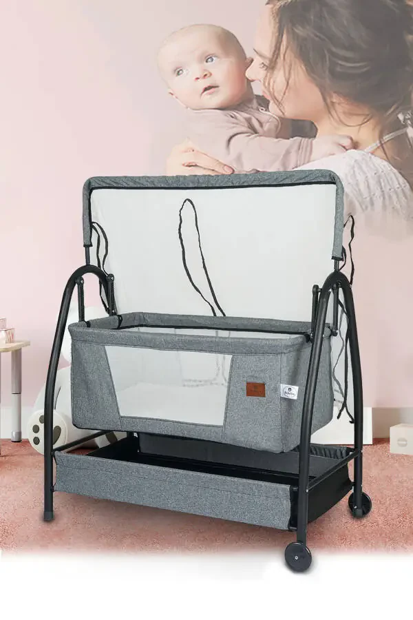 Linen Fabric Profile Rockable Portable Crib - 1