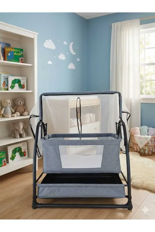 Linen Fabric Profile Rockable Portable Crib - BEBELOVV