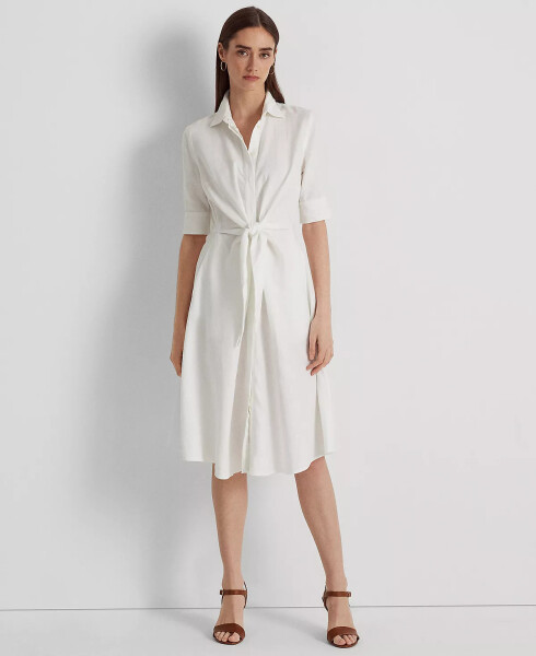 Linen Fit & Flare Shirtdress White - 1