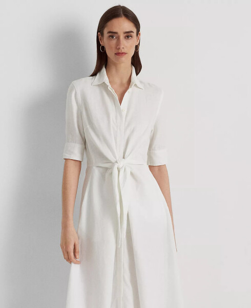 Linen Fit & Flare Shirtdress White - 3