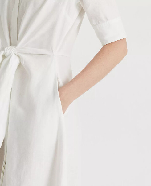 Linen Fit & Flare Shirtdress White - 4