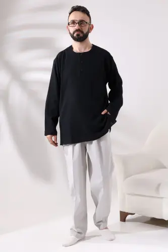Linen Hajj and Umrah Men's Shalwar Pants Gray - IHVAN ONLINE (1)