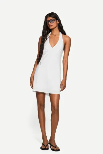Linen halter mini dress - BERSHKA