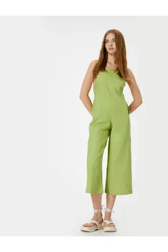 Linen Jumpsuit Capri Length Pocketed Thin Straps Back - KOTON (1)