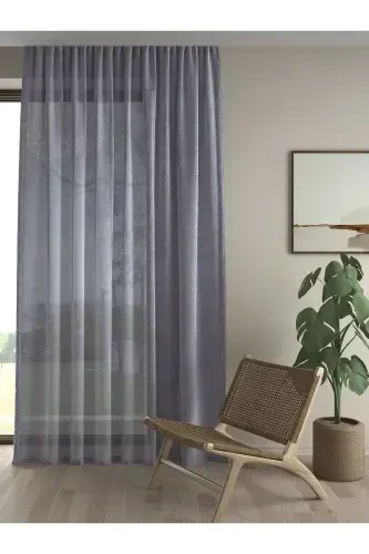Linen Look Dark Grey High Quality Suitable for Every Room No Ironing Bestseller Tulle Curtain-Dark Grey - DEMOR HOME (1)