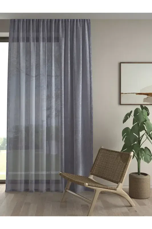 Linen Look Dark Grey High Quality Suitable for Every Room No Ironing Bestseller Tulle Curtain-Dark Grey - 2