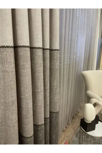 Linen Look Knitted Detail Pattern 1/2.50 Pile Curtain-Brown - BRILLANT (1)