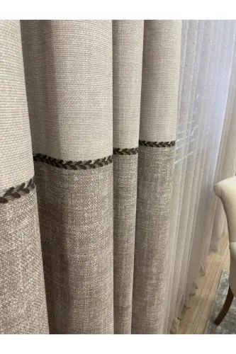 Linen Look Knitted Detail Pattern 1/2.50 Pile Curtain-Brown - 3