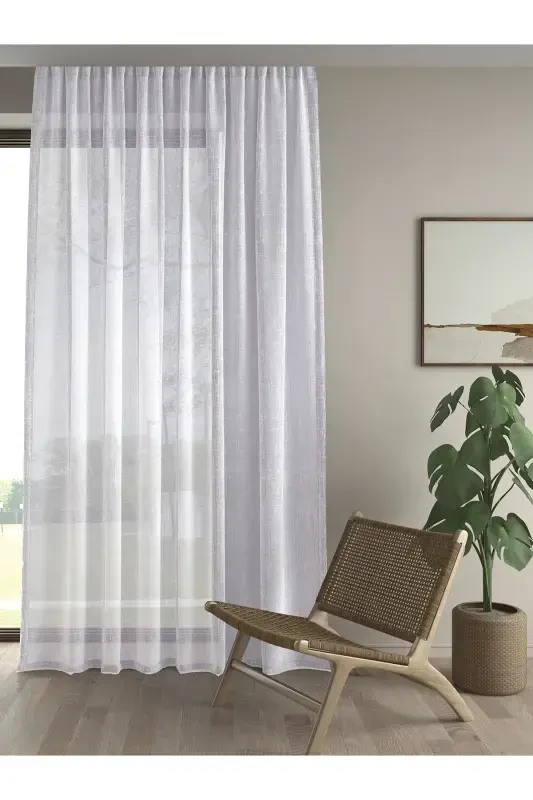 Linen Look White Color High Quality No Ironing Needed Bestseller Tulle-White Suitable for Every Room - 2