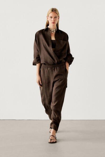 Linen, ruffled, suit pants. - 1