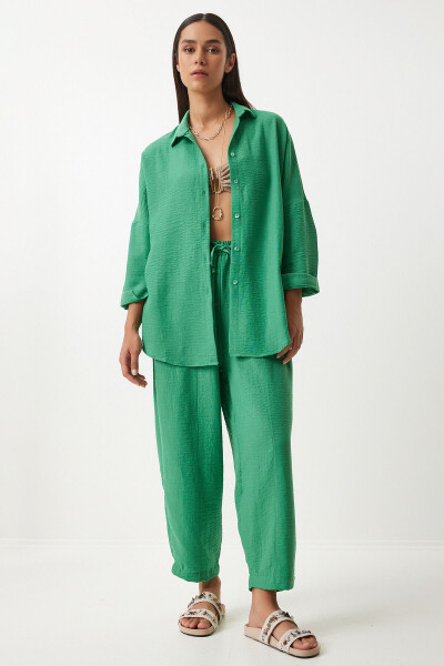 Linen Shirt and Palazzo Pants Set GREEN - 8