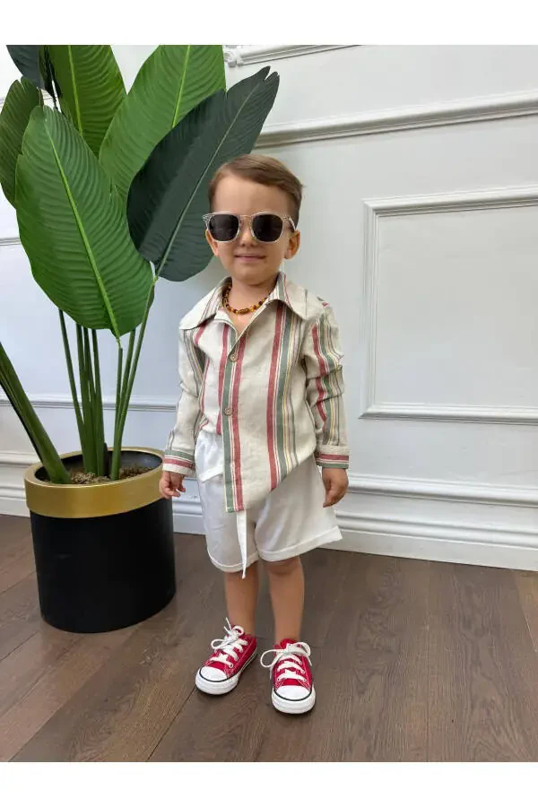 Linen Shirt White and Patterned Children and Baby Clothing Special Occasions Men's Stylish Clothing - 5