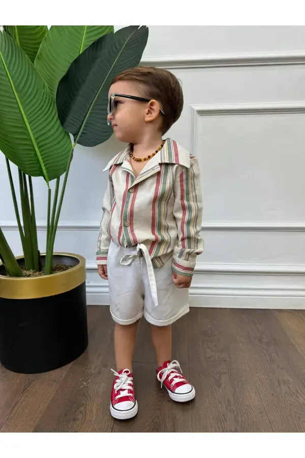 Linen Shirt White and Patterned Children and Baby Clothing Special Occasions Men's Stylish Clothing - 8