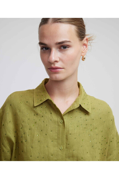 Linen shirt with Hotfix print. - 1