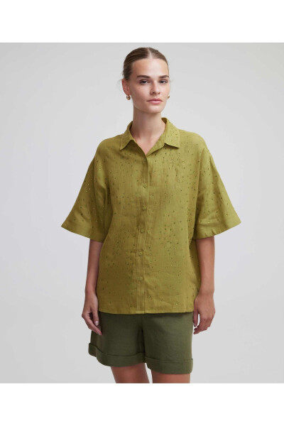 Linen shirt with Hotfix print. - 2