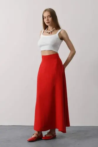 Linen Skirt - Red - 3