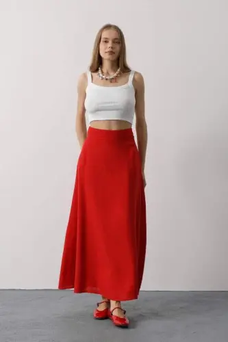Linen Skirt - Red - 4