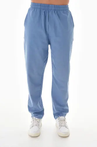LINEN TROUSERS ELASTIC WAIST-BLUE 