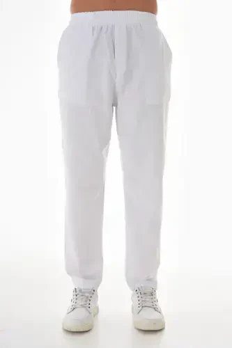 LINEN TROUSERS ELASTIC WAIST-WHITE - 1