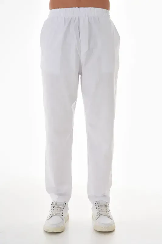 LINEN TROUSERS ELASTIC WAIST-WHITE - 1