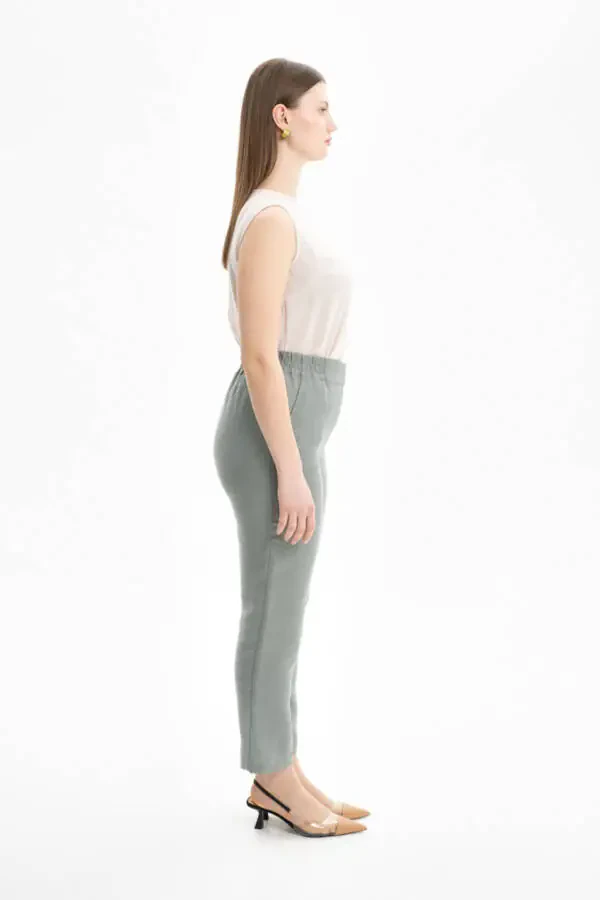 Linen trousers with back elastic waistband - 2