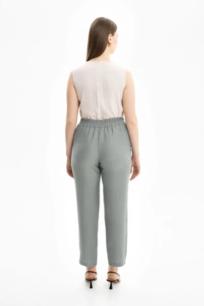 Linen trousers with back elastic waistband - 3