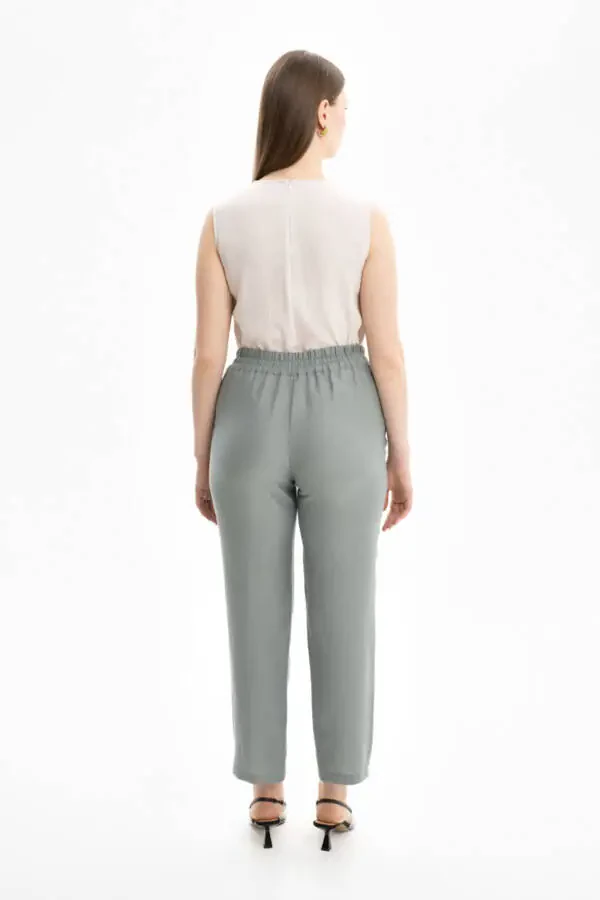 Linen trousers with back elastic waistband - 3
