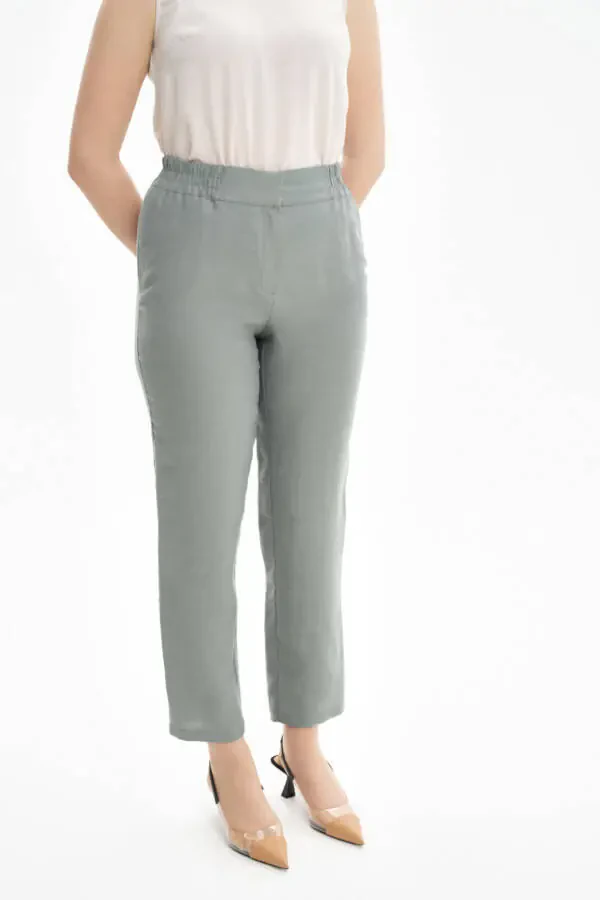 Linen trousers with back elastic waistband - 4