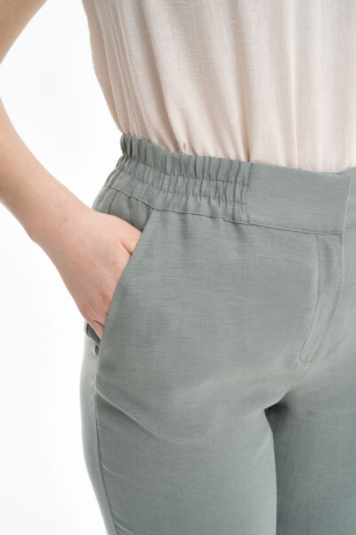 Linen trousers with back elastic waistband - 5