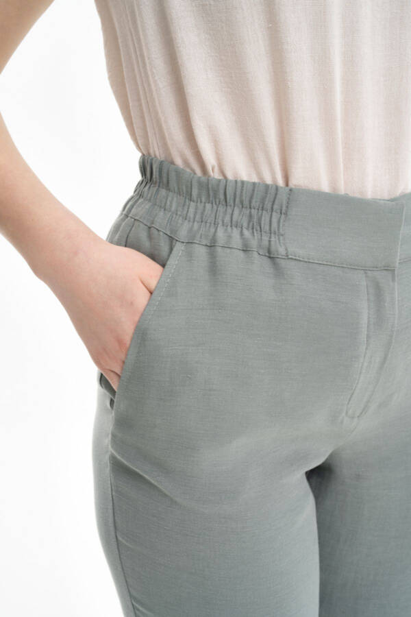 Linen trousers with back elastic waistband - 5