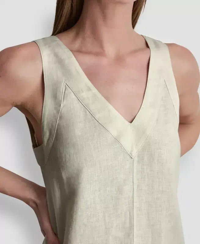 Linen V-Neck Maxi 100% Linen Dress - Natural - 3