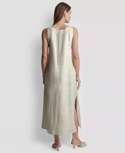 Linen V-Neck Maxi 100% Linen Dress - Natural - 4