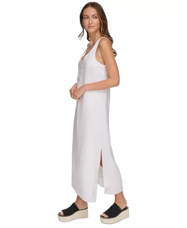 Linen V-Neck Maxi Dress - 3