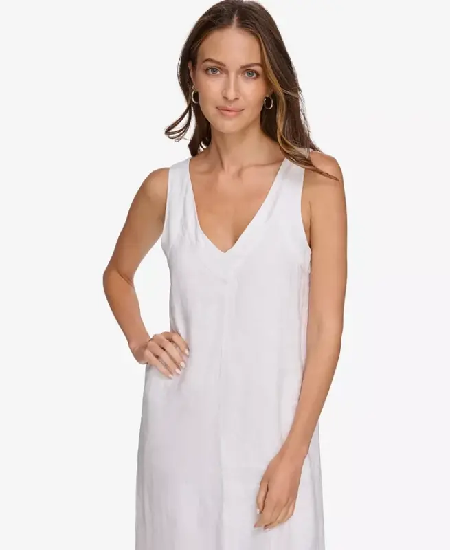 Linen V-Neck Maxi Dress - 4
