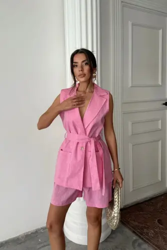 LINEN VEST - SHORTS SET - Pink - 4