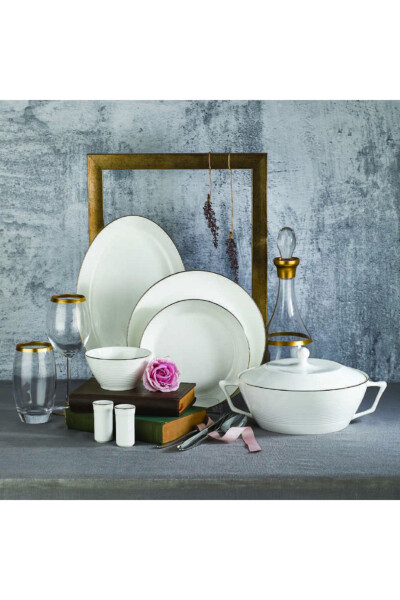 Lines Collection 58 Piece 12 Person Round Bone Dinner Set - KORKMAZ