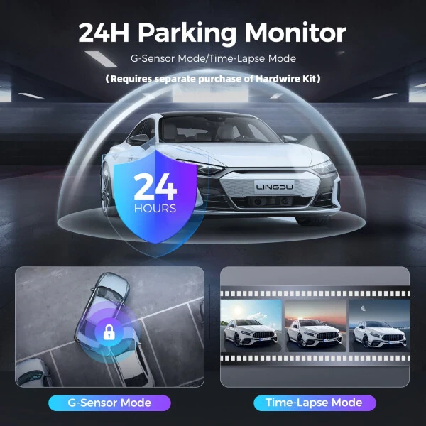 LINGDU 4K Smart Dash Cam avtomashinalar uchun, oldingi WiFi&GPS li dash kamera, 0.96