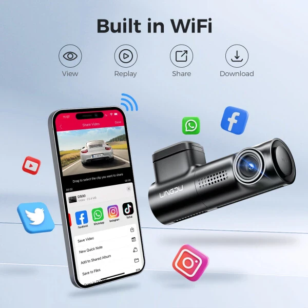 LINGDU 4K Smart Dash Cam avtomashinalar uchun, oldingi WiFi&GPS li dash kamera, 0.96