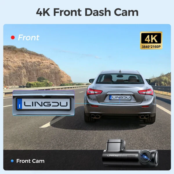 LINGDU 4K Smart Dash Cam avtomashinalar uchun, oldingi WiFi&GPS li dash kamera, 0.96