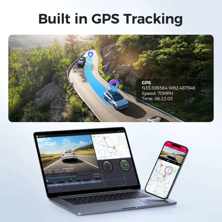 LINGDU 4K Smart Dash Cam для автомобилей, передняя видеорегистратор с WiFi и GPS, 0,96-дюймовый ЖК-дисплей автомобильной камеры, ночное видение, WDR, режим парковки, G-сенсор, 150° широкоугольный объектив, циклическая запись - 4