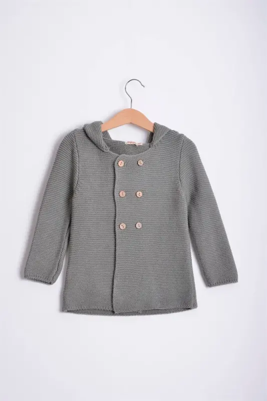 Links Kapşonlu Erkek Bebek Hırka Haki Gri-Haki Gri - 2