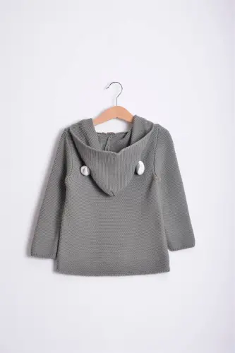 Links Kapşonlu Erkek Bebek Hırka Haki Gri-Haki Gri - 3