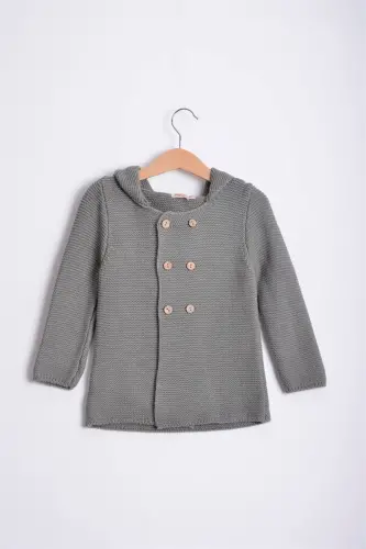 Links Kapşonlu Erkek Bebek Hırka Haki Gri-Haki Gri - MINORA (1)