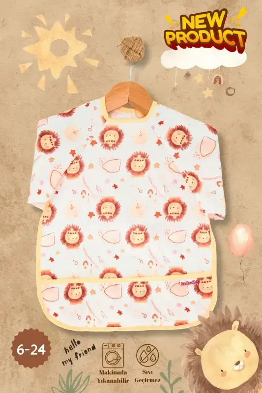 LION PATTERN WATERPROOF ACTIVITY AND FEEDING BIBS 6-24 MONTHS - 1