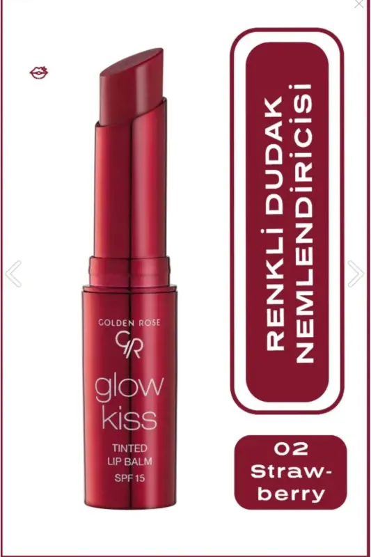 Lip Balm - Gr Glow Kiss Tinted Lip Balm Strawberry No: 02 (8691190440794) - Burgundy - GOLDEN ROSE