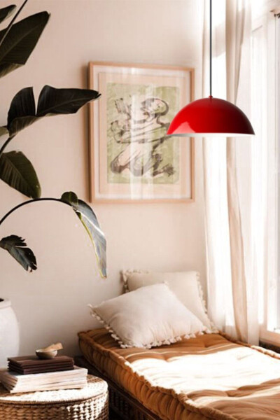 Lipeo Kırmızı Avize Tekli Sarkıt Salon Mutfak Kuaför Cafe Lamba Dekoratif Aydınlatma Pastane-Kırmızı - 30