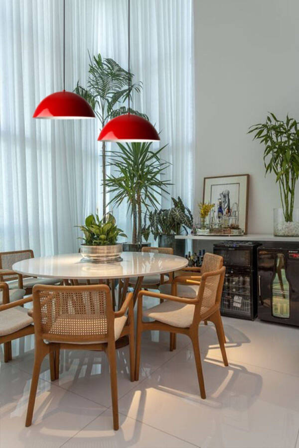 Lipeo Kırmızı Avize Tekli Sarkıt Salon Mutfak Kuaför Cafe Lamba Dekoratif Aydınlatma Pastane-Kırmızı - 20