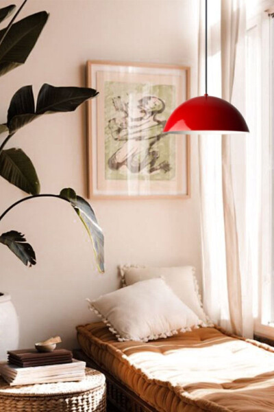 Lipeo Kırmızı Avize Tekli Sarkıt Salon Mutfak Kuaför Cafe Lamba Dekoratif Aydınlatma Pastane-Kırmızı - 22